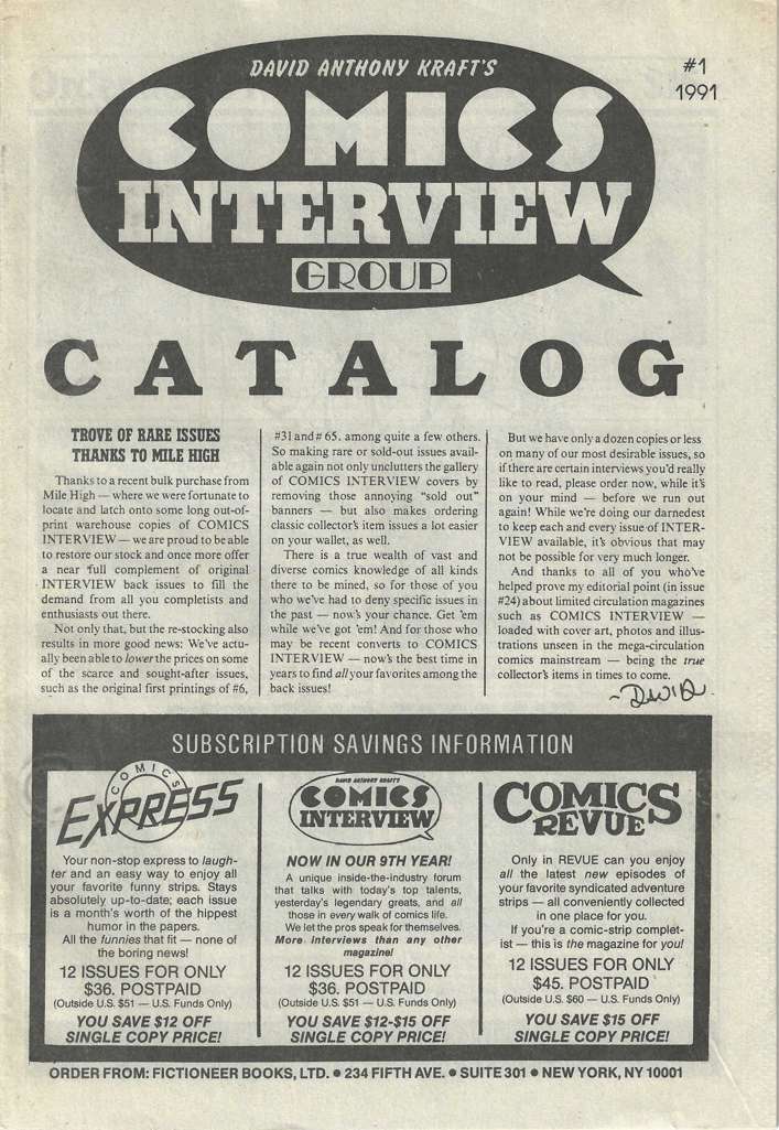 Comics Interview Group Catalog